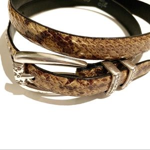Brighton Snakeskin Tan Brown Cream Leather Western Boho Skinny Belt Size Medium